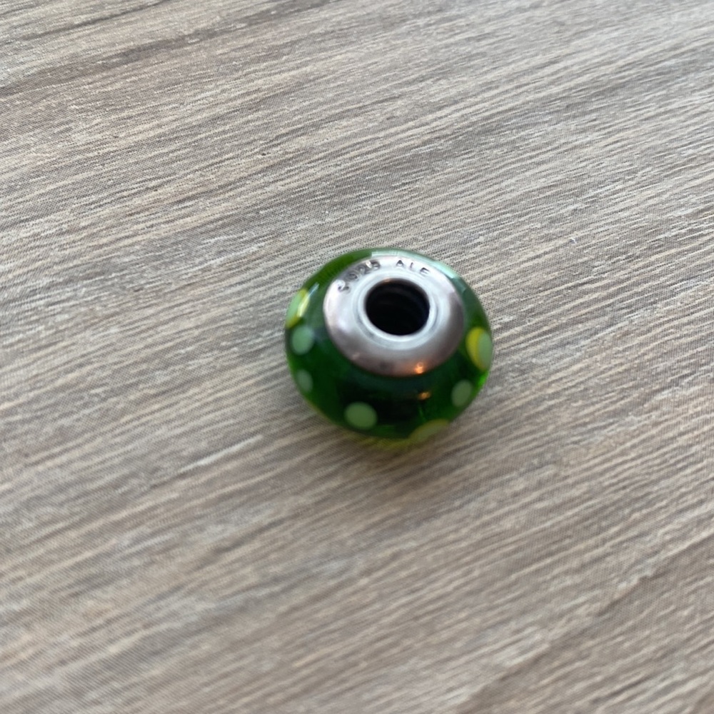 Authentic Pandora Murano Dark Green With Light Green Polka Dots Bead/Charm - Picture 2 of 3